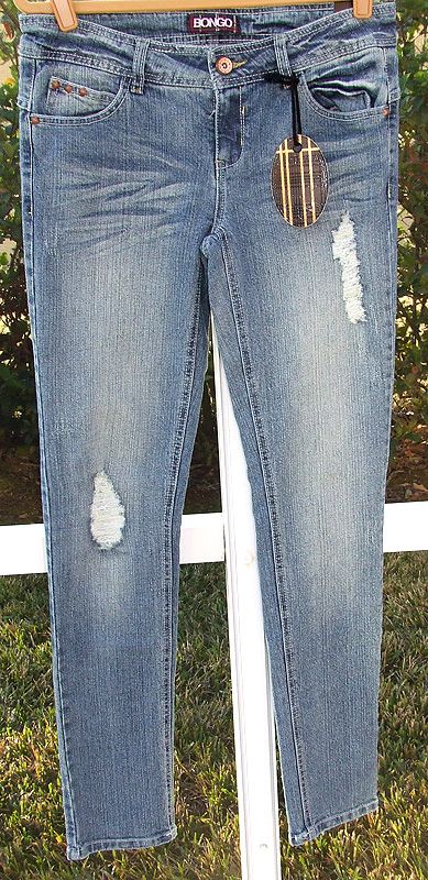   BLUE DESTROYED DENIM STUDDED ZIPPER LOW RISE SLIM SKINNY NEW  