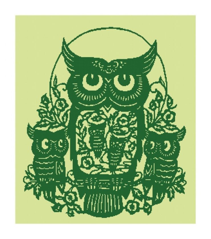 Five Owl Silhouette Handmade Cross Stitch Pattern  