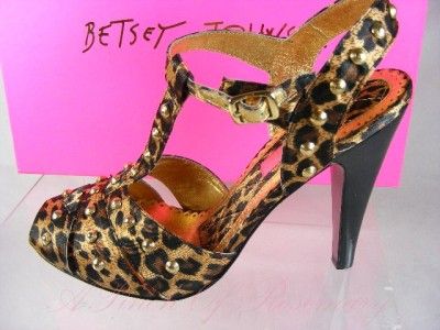 Betsey Johnson Neema Leopard Print Studded Heel Pump Sandal Shoes 