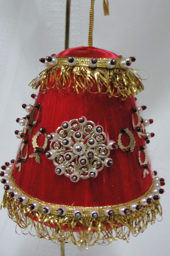 Vintage Handmade Christmas Red Satin Bell Ornament  
