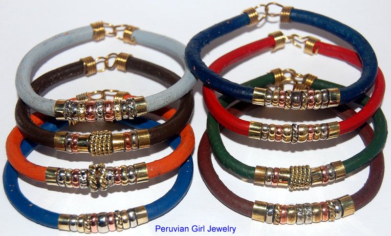 20 LEATHER BRACELETS ALPACA SILVER COPPER BRONZE PERU  