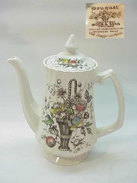 WOOD & SONS ENGLISH CHINA~BOUQUET PATTERN~COFFEE POT  