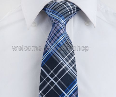 1PC New Checkers Plaid 100% Jacquard Woven Silk Mens Handmade Necktie 