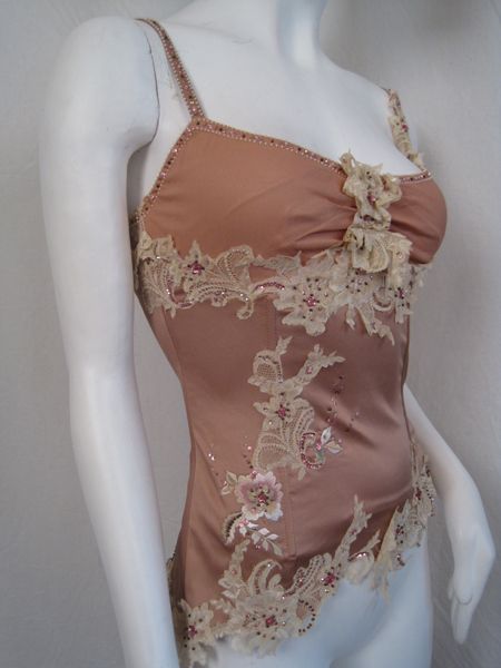 298 Mandalay Top Corset Sequined Beaded Beige 4 S #0007KD  