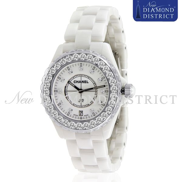 50CT DIAMOND CHANEL J12 WHITE CERAMIC QUARTZ 38MM H2125 WATCH sku26 