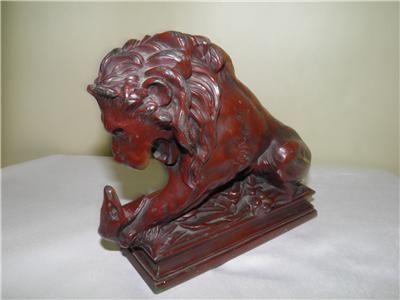 ANTIQUE PAINTED SPELTER METAL LION SNAKE SCULPTURE STATUE  