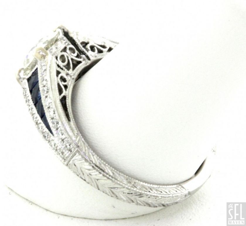 14K WHITE GOLD 1.45CTW DIAMOND/SAPPHIRE FILIGREE CARVED WEDDING 