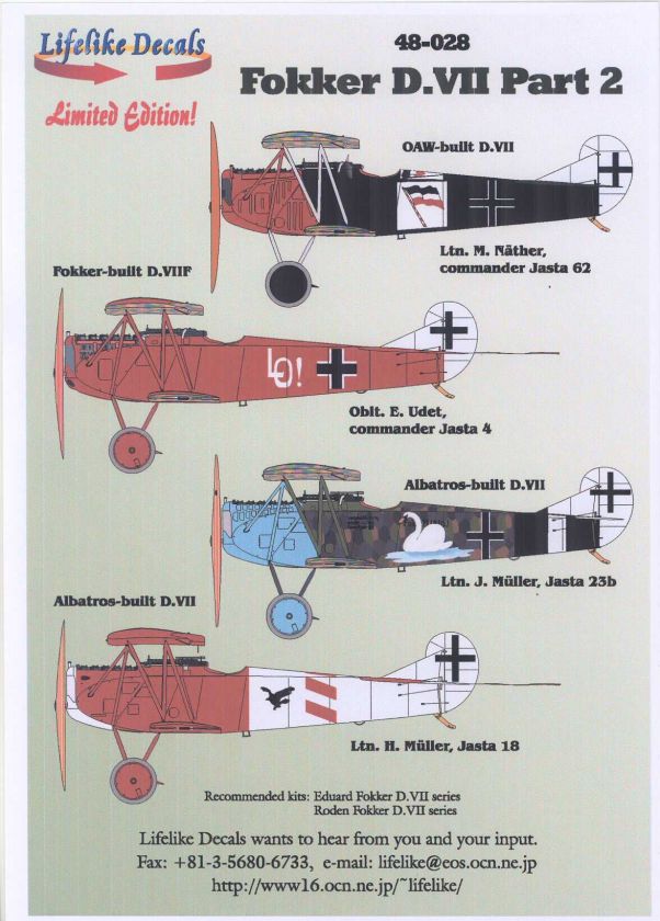 Lifelike Decals 1/48 FOKKER D VII Fighter Part 2  