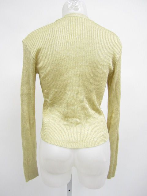 DESIGNER Metallic Gold Ribbed Long Sleeve Cardigan M  