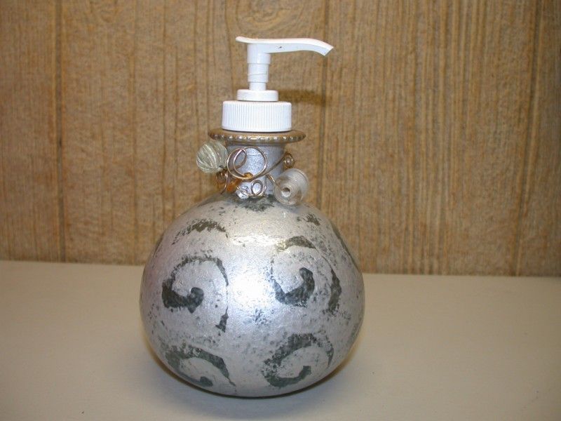 Soap/Lotion Dispenser ~ Gray & Green ~ Beaded  