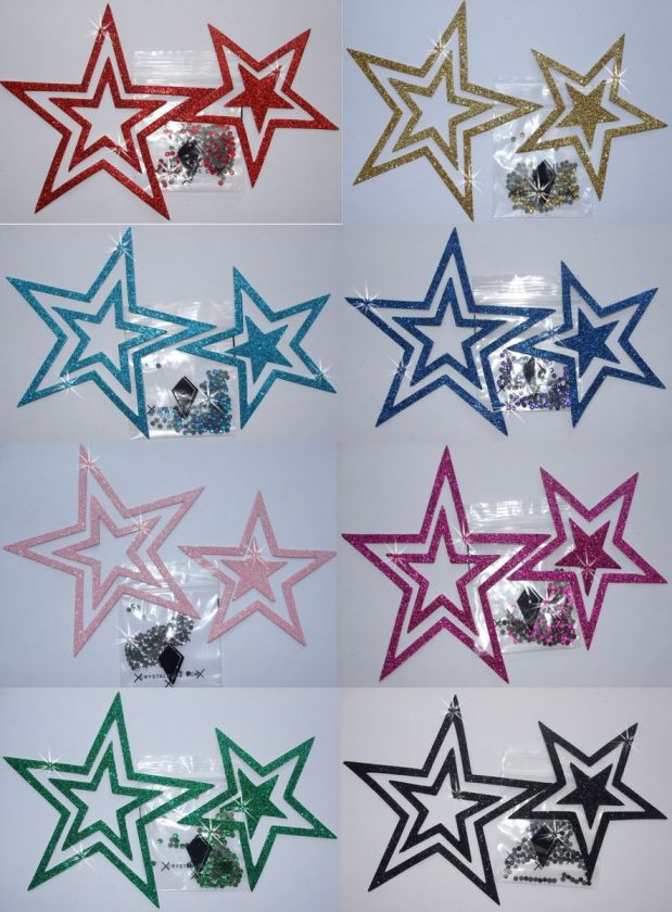 FABRIC GLITTER NESTED STAR + CRYSTAL bead IRON ON FASHION TSHIRT 