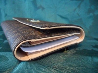 MICHAEL KORS DARK BROWN PVC COATED LOGO CHECKBOOK WALLET CLUTCH  