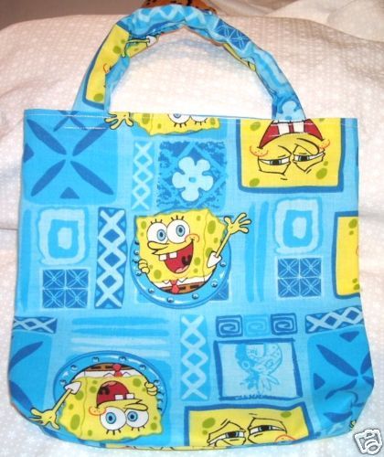 SPONGEBOB TOTE BAG LINED HANDMADE CHUNKY HANDLES BLUE  