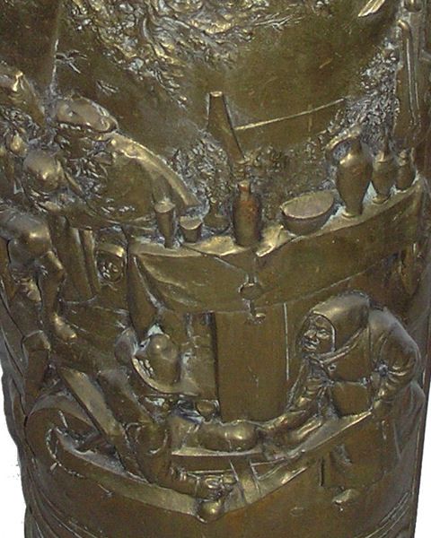 Antique Brass Umbrella Stand with Dutch Medieval Motif  