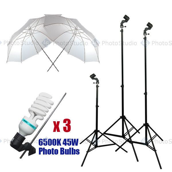 2xUmbrella Reflector 3xLighting Stand w/ Studio Bulbs  