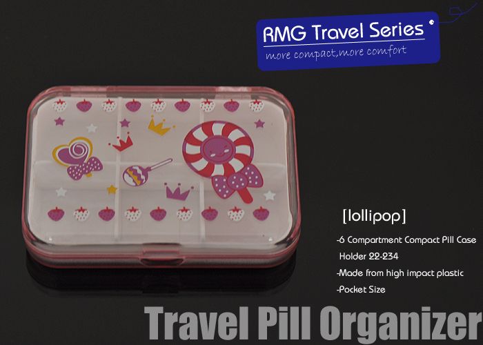 Travel Compact Pill Case Pill Box 6Compartment Lollipop  