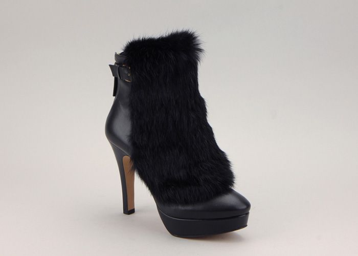 11297 Lambskin Fur Platform Handmade Ankle Bootie Black US  