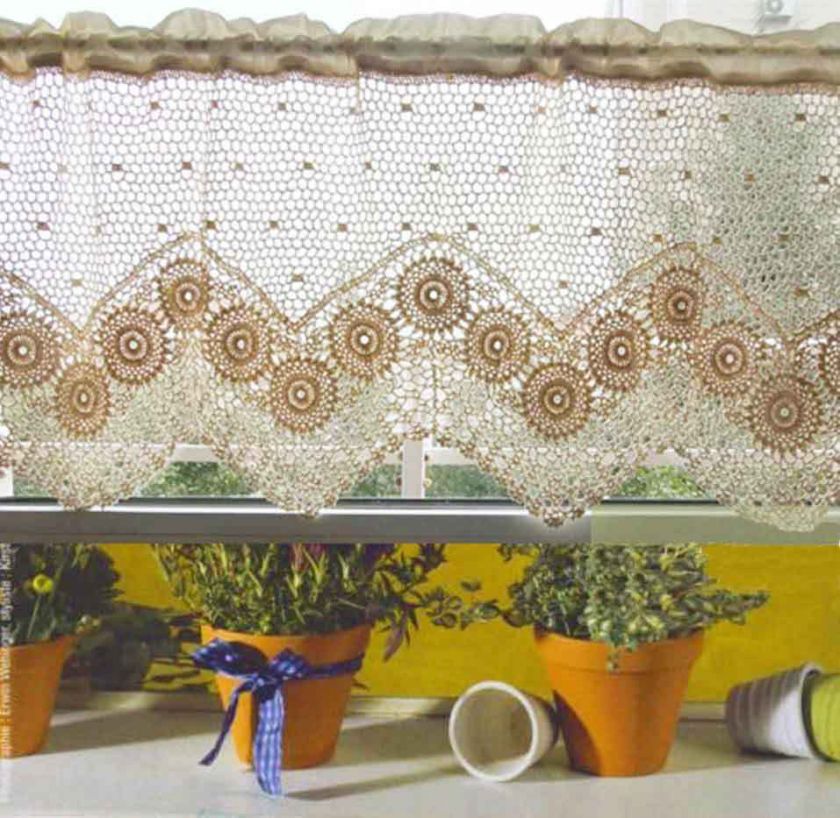 Beautiful Hand Crochet Cotton Café Curtain Beige  