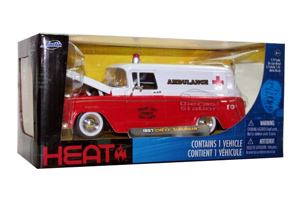 HEAT 1957 CHEVY SUBURBAN AMBULANCE 1/24 DIE CAST NEW  