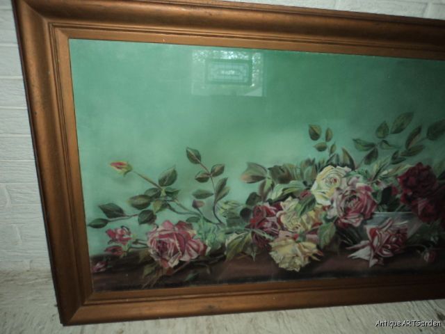   Victorian HUGE ROSES PASTEL Original Painting Signed M. KEITH  