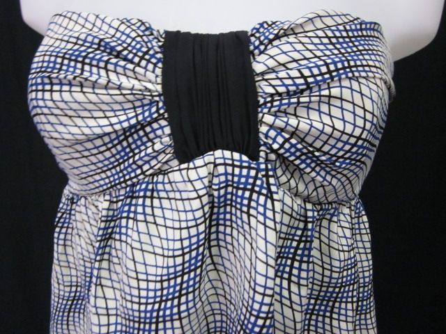 BETSEY JOHNSON Black White Blue Print Smocked Top Sz 4  