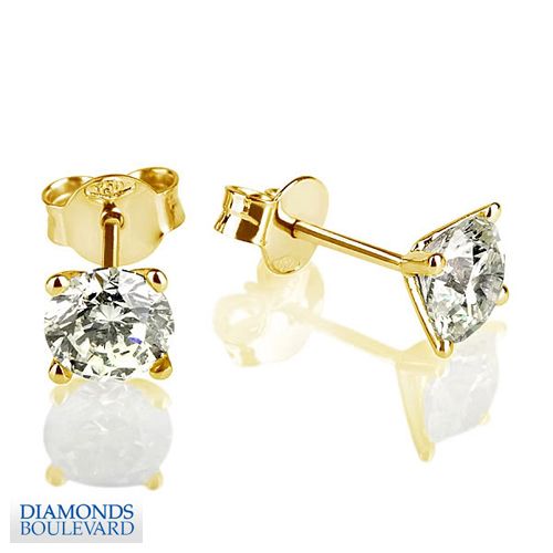 CARAT GENUINE DIAMOND STUD EARRINGS 18K YELLOW GOLD  