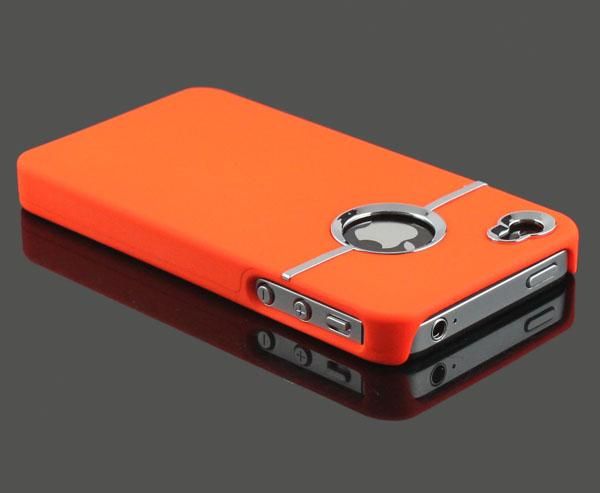   Hard Back Cover Case Skin With CHROME FOR Apple iPhone 4 4G 4th Orange