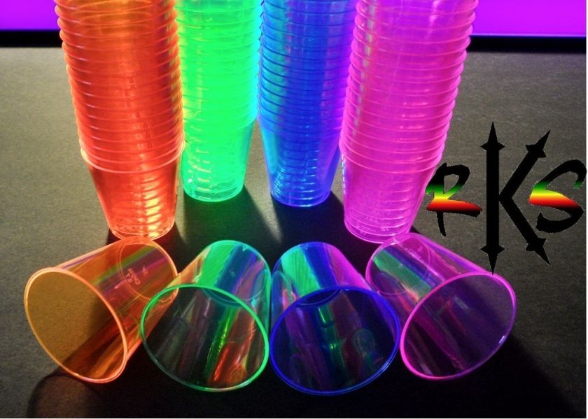   Plastic Shot Glass Cups  Semi Reuseable, Blacklight UV Reactive  