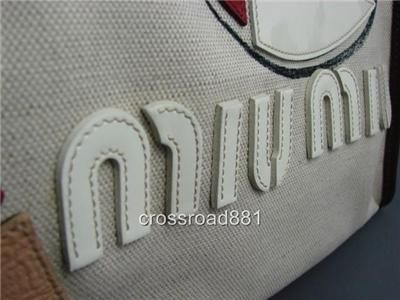 Auth Miu Miu Cotton Canvas Shopping Tote Bag Great  