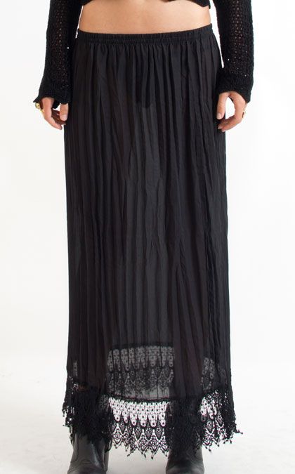 Vtg 90s Sheer Chiffon Lace Crochet Pleated Gypsy Boho Long Maxi Dress 