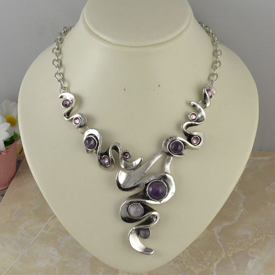 Vintage Design Retro TIBETAN SILVER PLD Exotic Amethyst CASCADE 