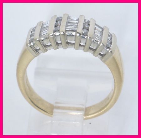 14ky/wg 2 Tone Round & Baguette Diamond Band Ring .54ct  
