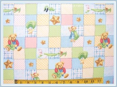 DAISY KINGDOM BLUE JEAN TEDDY TOYS COTTON BLANKIE PATCH BABY FABRIC 