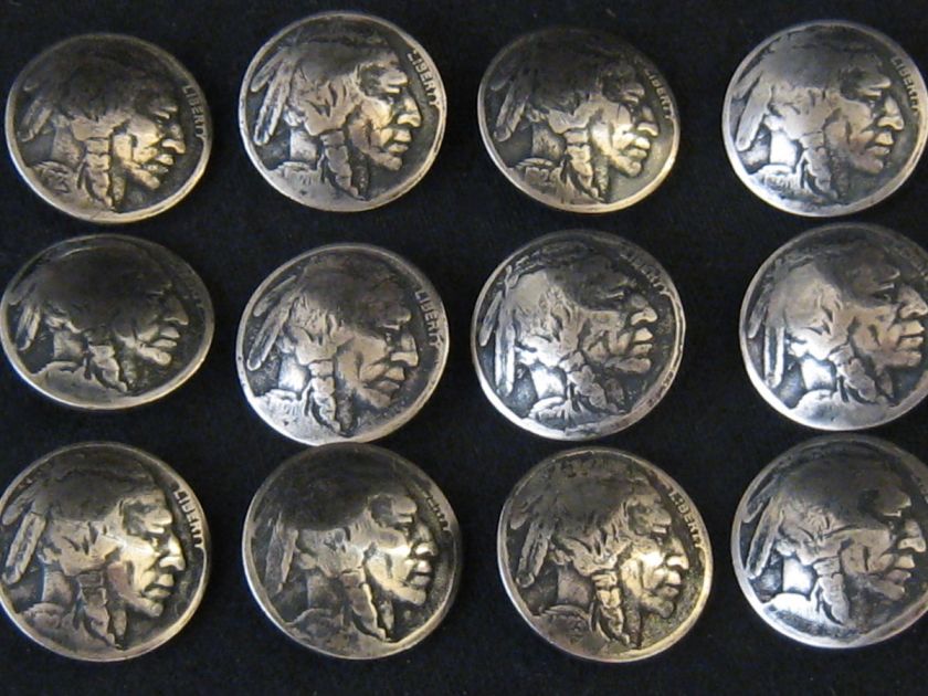 12) INDIAN HEAD NICKEL CONCHO/BUTTONS (REAL NICKELS)  