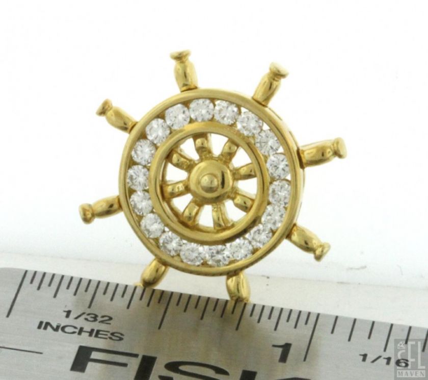 18K GOLD 1.08CT VS2/F DIAMOND NAUTICAL SHIPS HELM/WHEEL PENDANT 