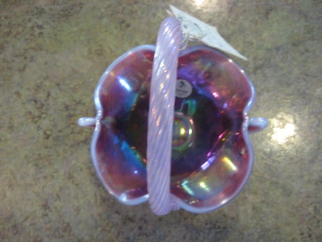 Beautiful Opalescent purple FENTON basket with tag and sticker  