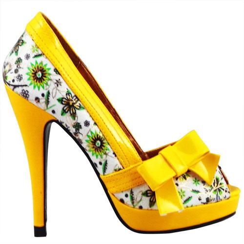 Ladies Yellow Floral w Bow Platform Shoes US Size 5.5  