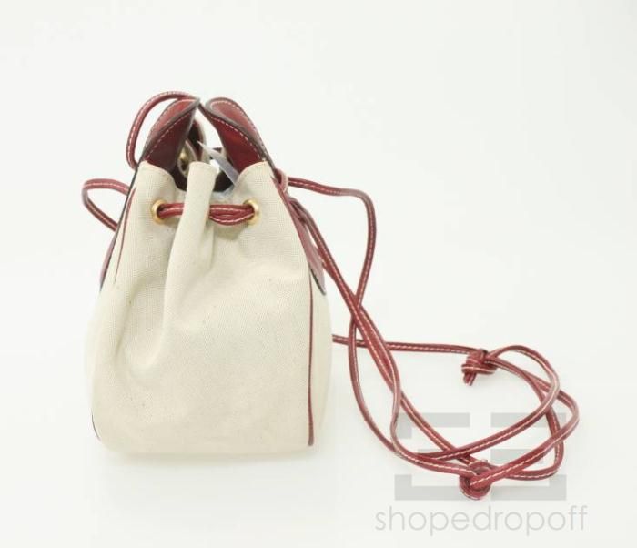   Vintage Beige & Red Canvas Marco Polo Drawstring Shoulder Bag  