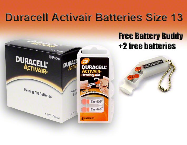   Hearing Aid Batteries Size 13 + Free Keychain/2 Extra Batteries  