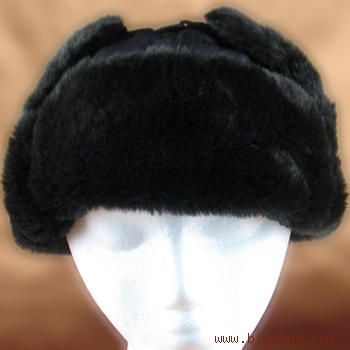 WINTER SKI FUR TROOPER TRAPPER HUNTER PILOT HAT BLACK  