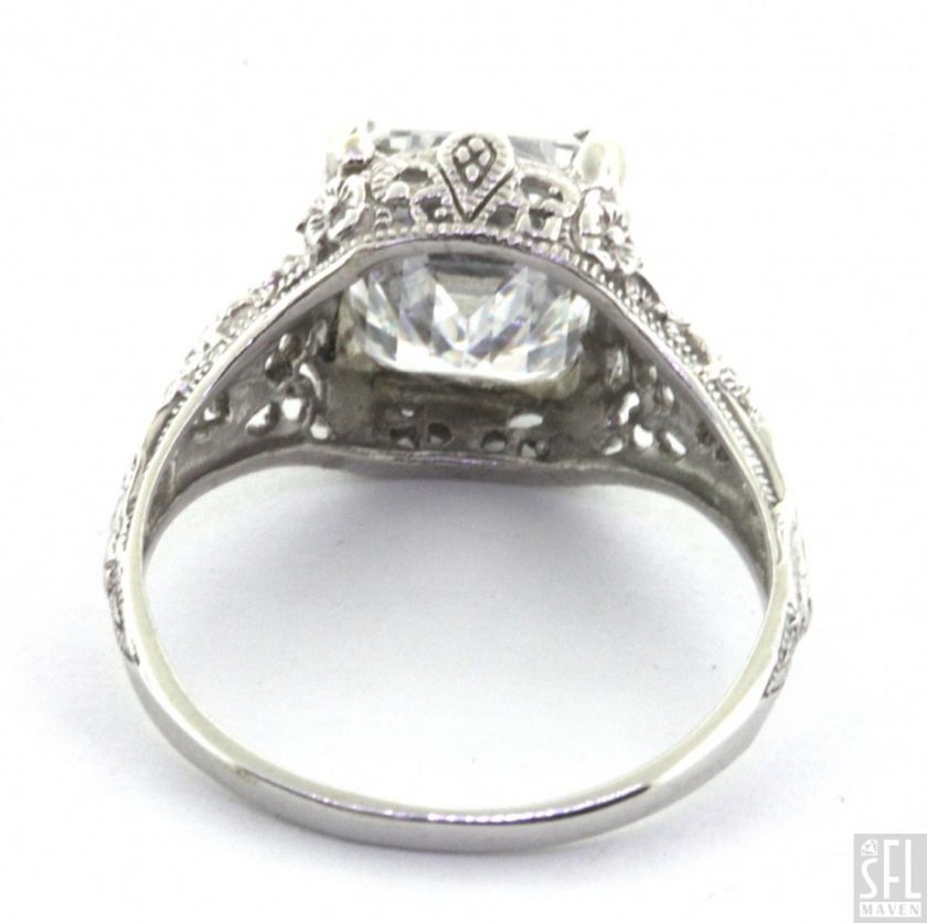 VINTAGE 14K WHITE GOLD 5.0CT GEMSTONE SOLITAIRE FILIGREE COCKTAIL RING 