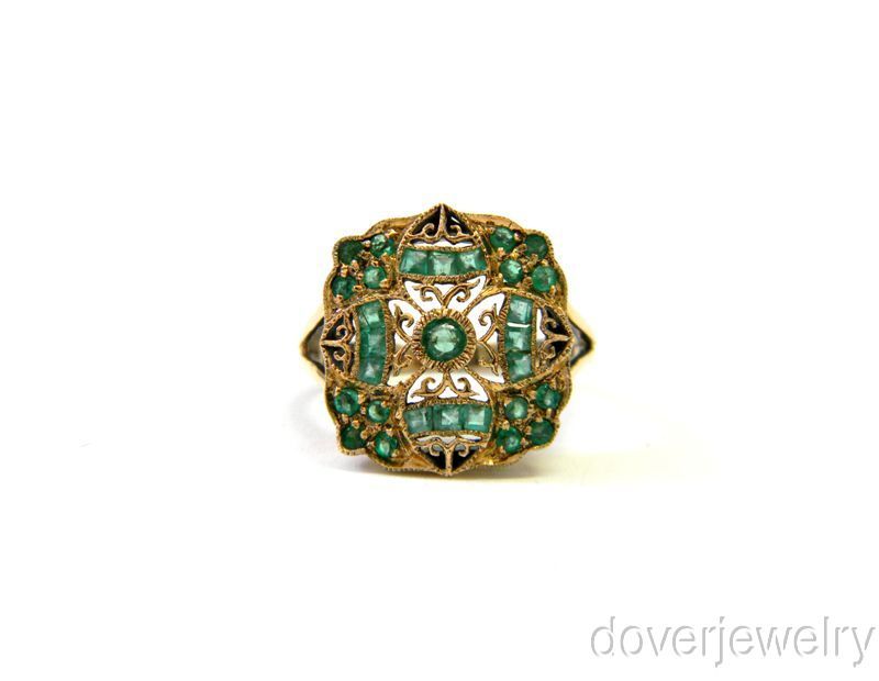 Estate 1.00ct Green Emerald Filigree Gold Ring NR  