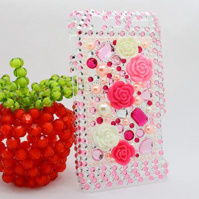 Bling Diamond Pink Rose Back Hard Case Cover For Motorola Droid Razr 