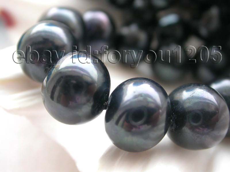 Natural 12mm Round Black Pearl Necklace 925silver clasp  