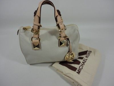   KORS GRAYSON Vanilla White Natural LEATHER Small SATCHEL Barrel BAG