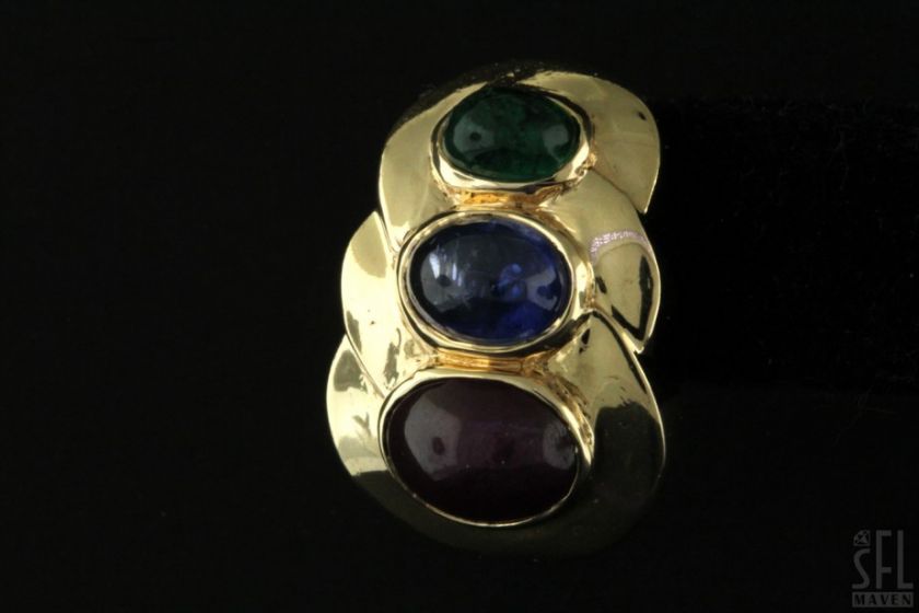 HEAVY VINTAGE 14K YELLOW GOLD 11.50CT RUBY SAPPHIRE EMERALD EARRINGS 