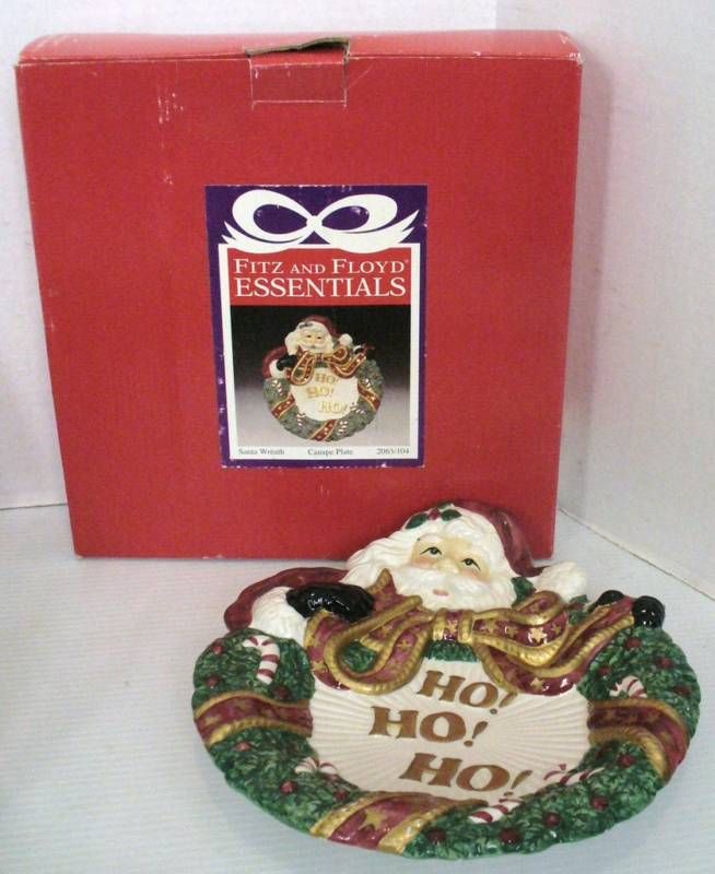 FITZ AND FLOYD SANTA CLAUS WREATH CANAPE PLATE W/BOX  