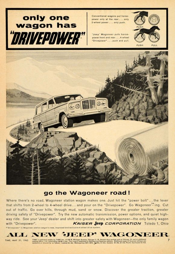   new vintage art 1963 ad jeep kaiser wagoneer station wagon toledo ohio