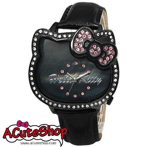 HELLO KITTY D CUT WOMENS XL CRYSTAL BLACK WATCH  