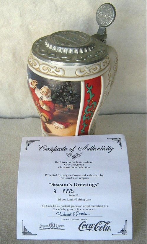 Coca Cola Coke Seasons Greetings Santa Stein A 1493  